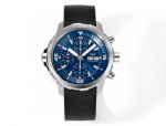 N1 Factory Replica IWC Aquatimer Stainless Steel Blue Dial Black Rubber Watch 44MM